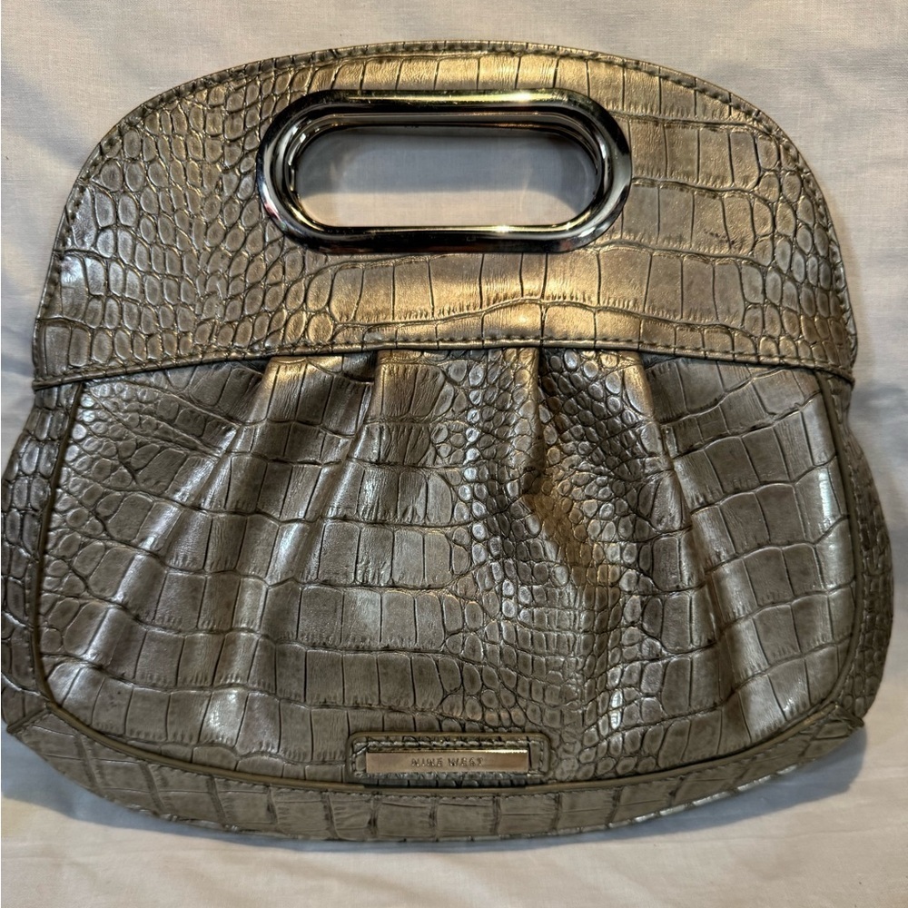 Nine West Metallic Crocodile-Embossed Clutch